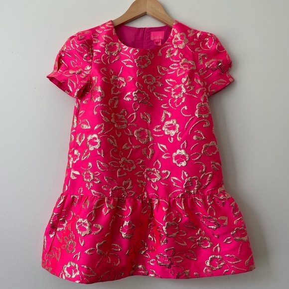 Lilly Pulitzer Other - Lilly Pulitzer Girl’s Erina Dress pink Gold Puff Dress Vacation Fancy Sparkly